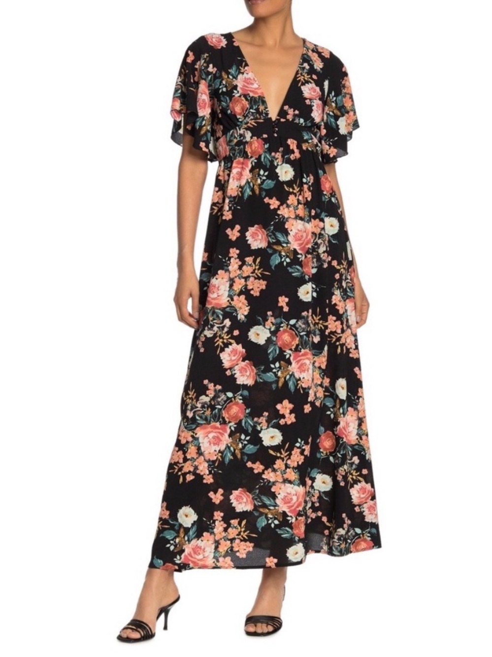 Bailey Blue Floral Maxi Dress - Black with Pink Floral